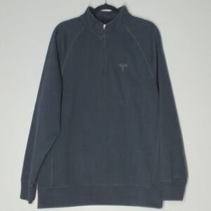 Tesla 1/4 Zip Sweater Pullover Long Sleeve Mens L Black Cotton Blend Quarter